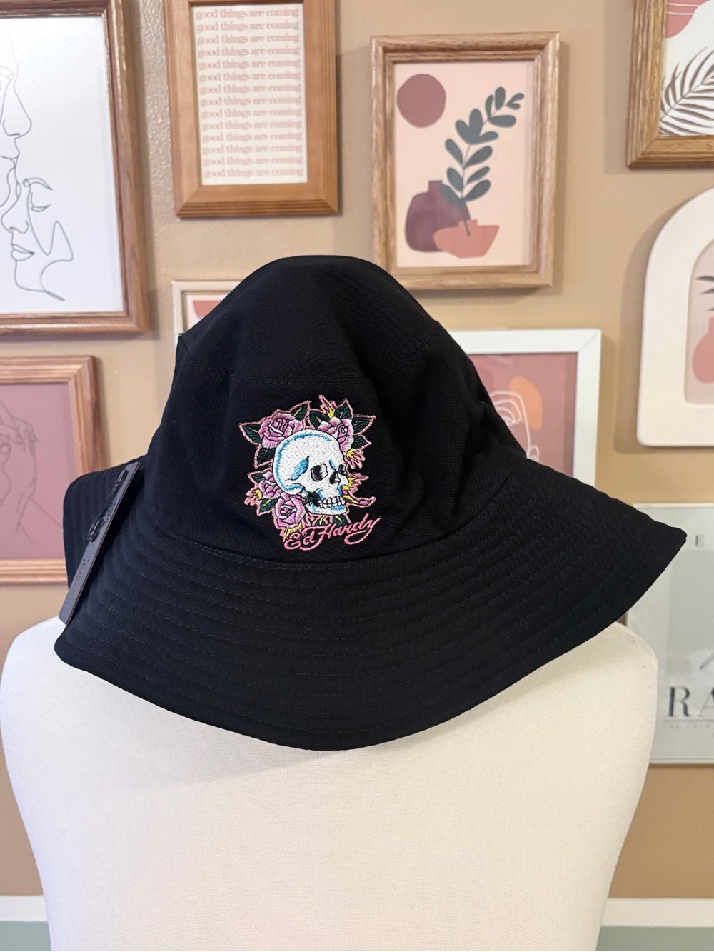 Ed Hardy Black Skull Embroidered Bucket Hat